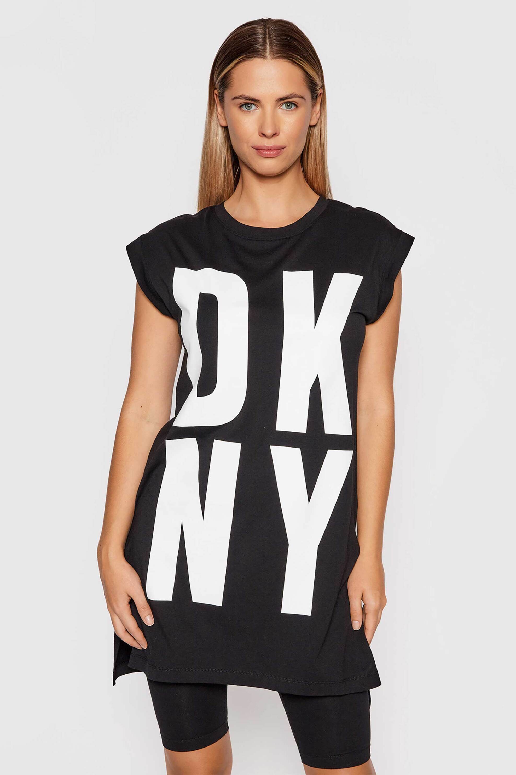  DKNY γυναικεία μακριά μπλούζα με σταμπωτό λογότυπο - P1RHRB2M Μαύρο 2025