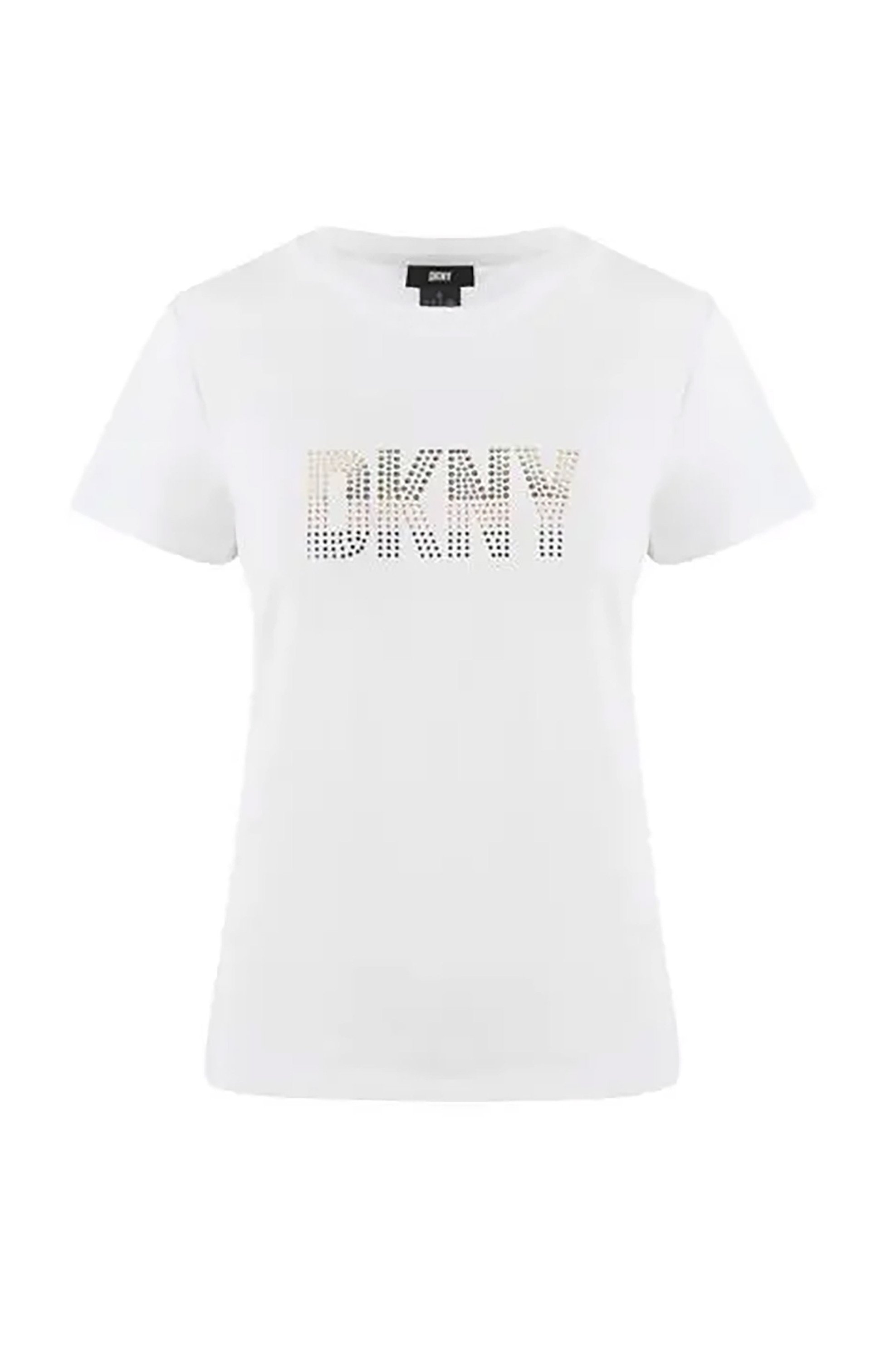  DKNY γυναικείο T-shirt με λογότυπο με πούλιες και στρας - P4DHEWNA Λευκό 2025