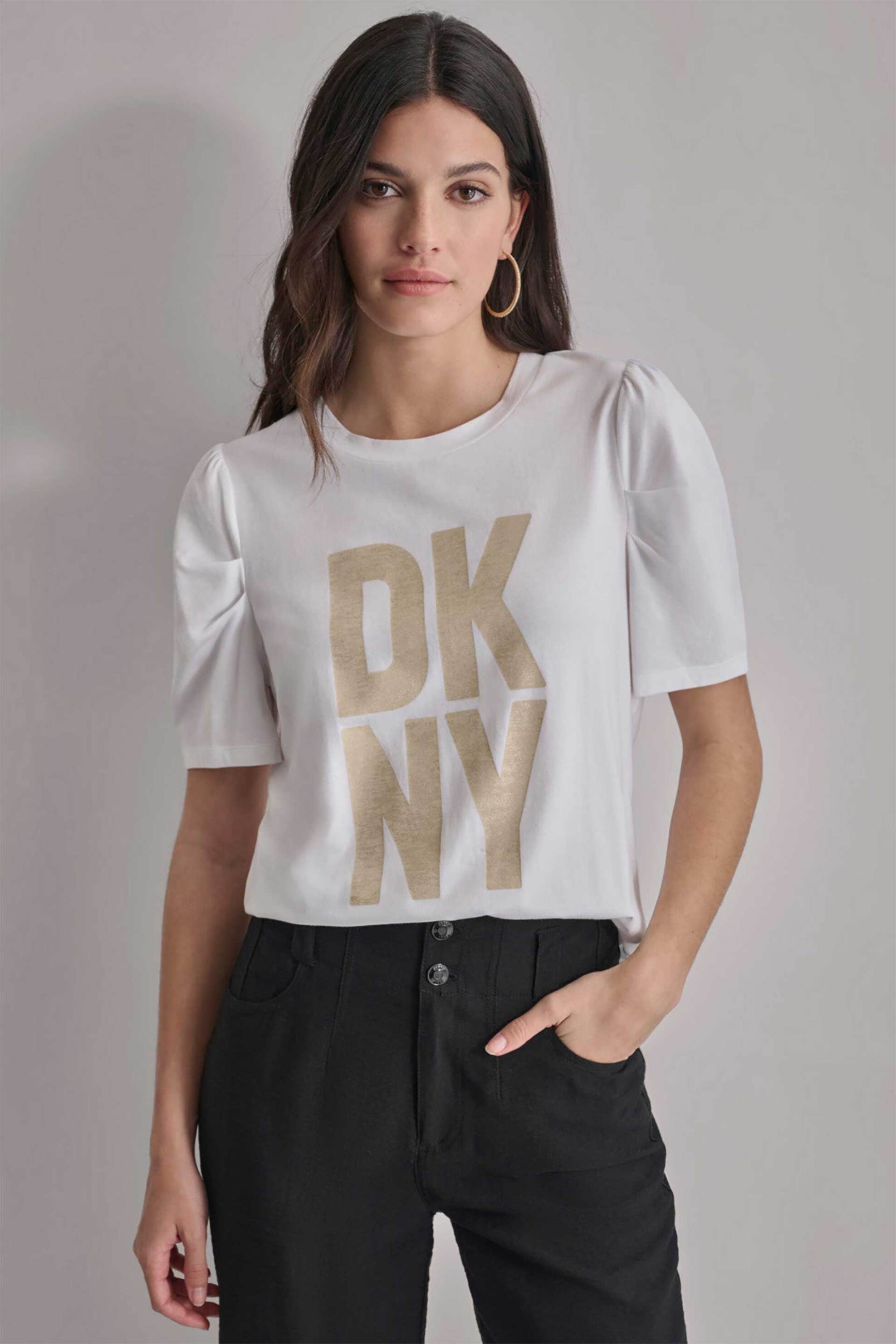  DKNY γυναικείο T-shirt με σταμπωτό λογότυπο Boxy Fit - P4DHKWSS Λευκό 2025