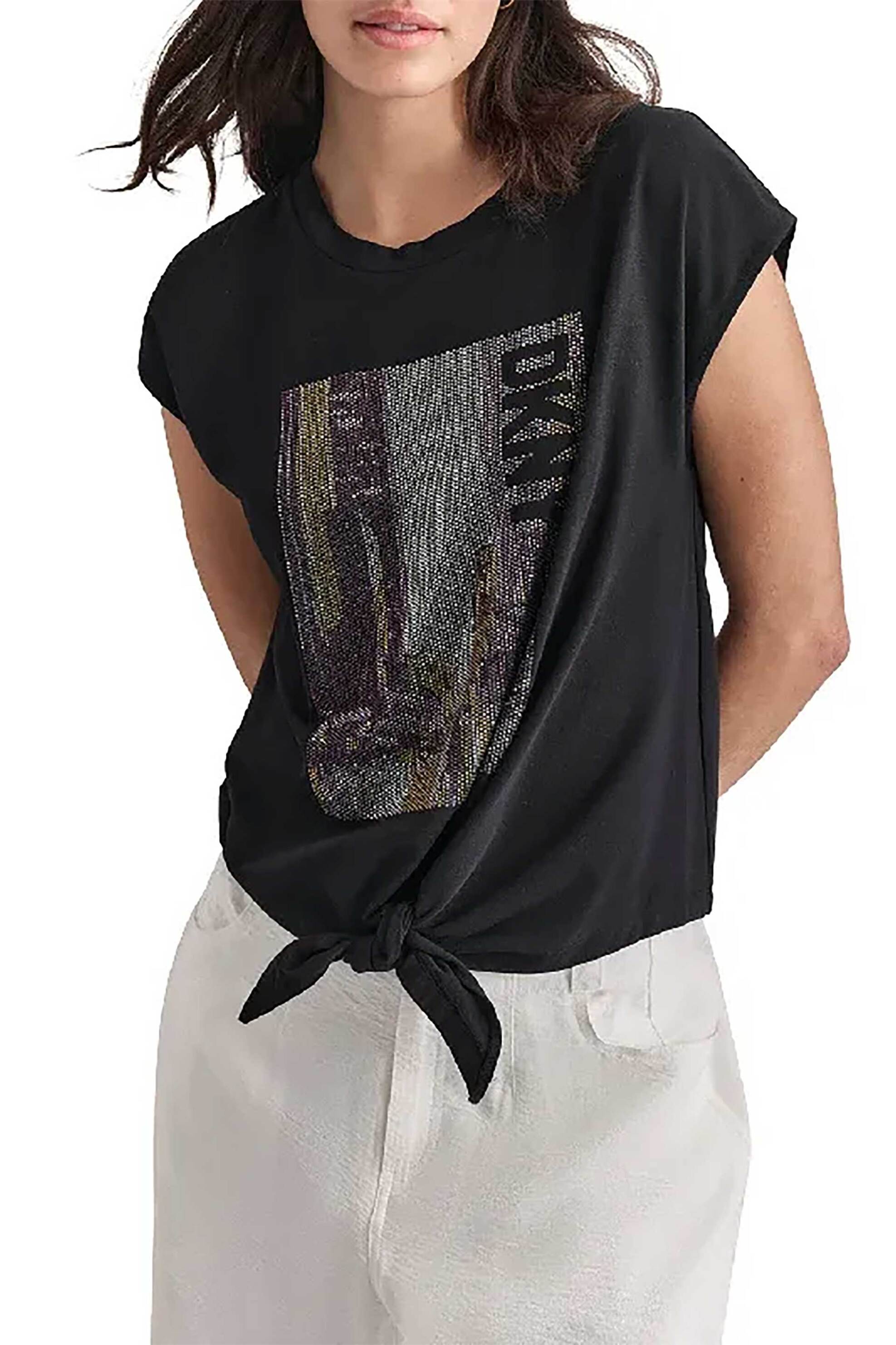  DKNY γυναικείο T-shirt με ψηφιδωτό σχέδιο - P4DHQXNU Μαύρο 2025