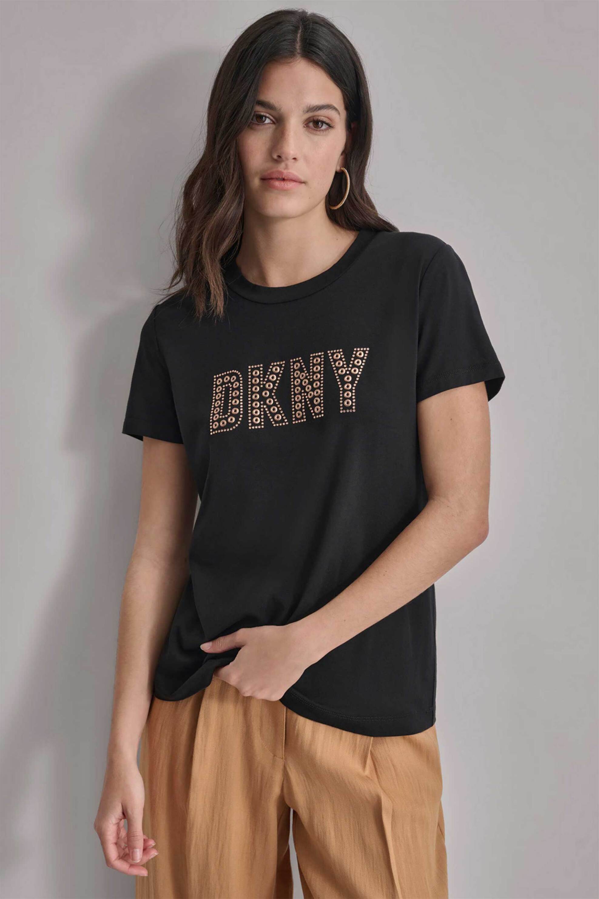  DKNY γυναικείο T-shirt με λογότυπο με στρας και τρουκς Boxy Fit - P4EHFWNA Μαύρο 2025