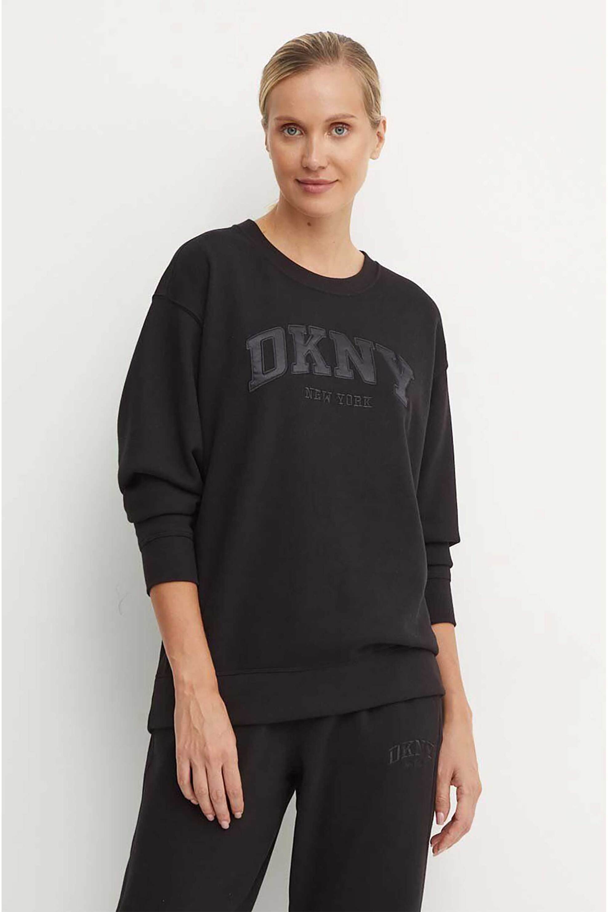  DKNY γυναικεία μπλούζα φούτερ με ανάγλυφο λογότυπο - DP4T9809 Μαύρο 2025