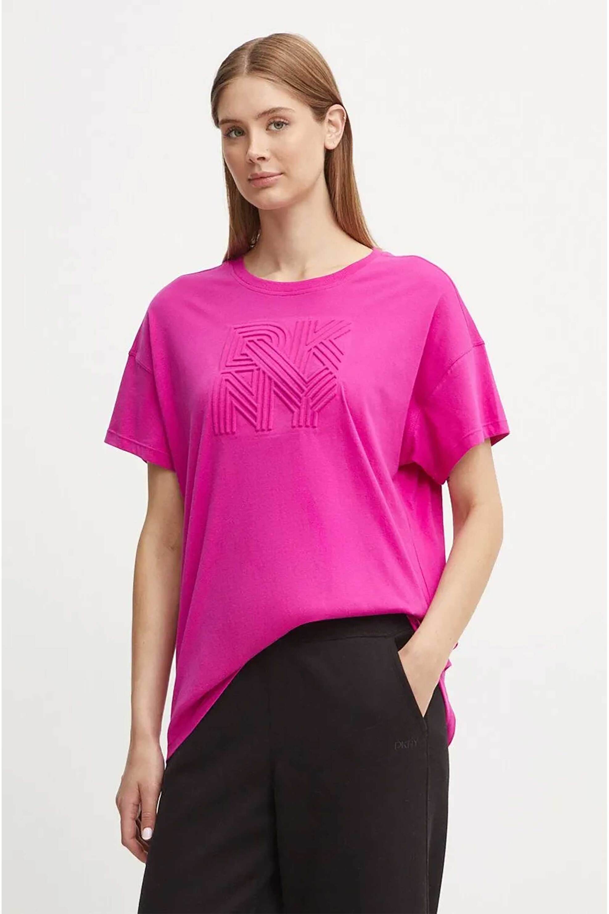  DKNY γυναικείο T-shirt με ανάγλυφο λογότυπο - DP4T9851 Ροζ 2025