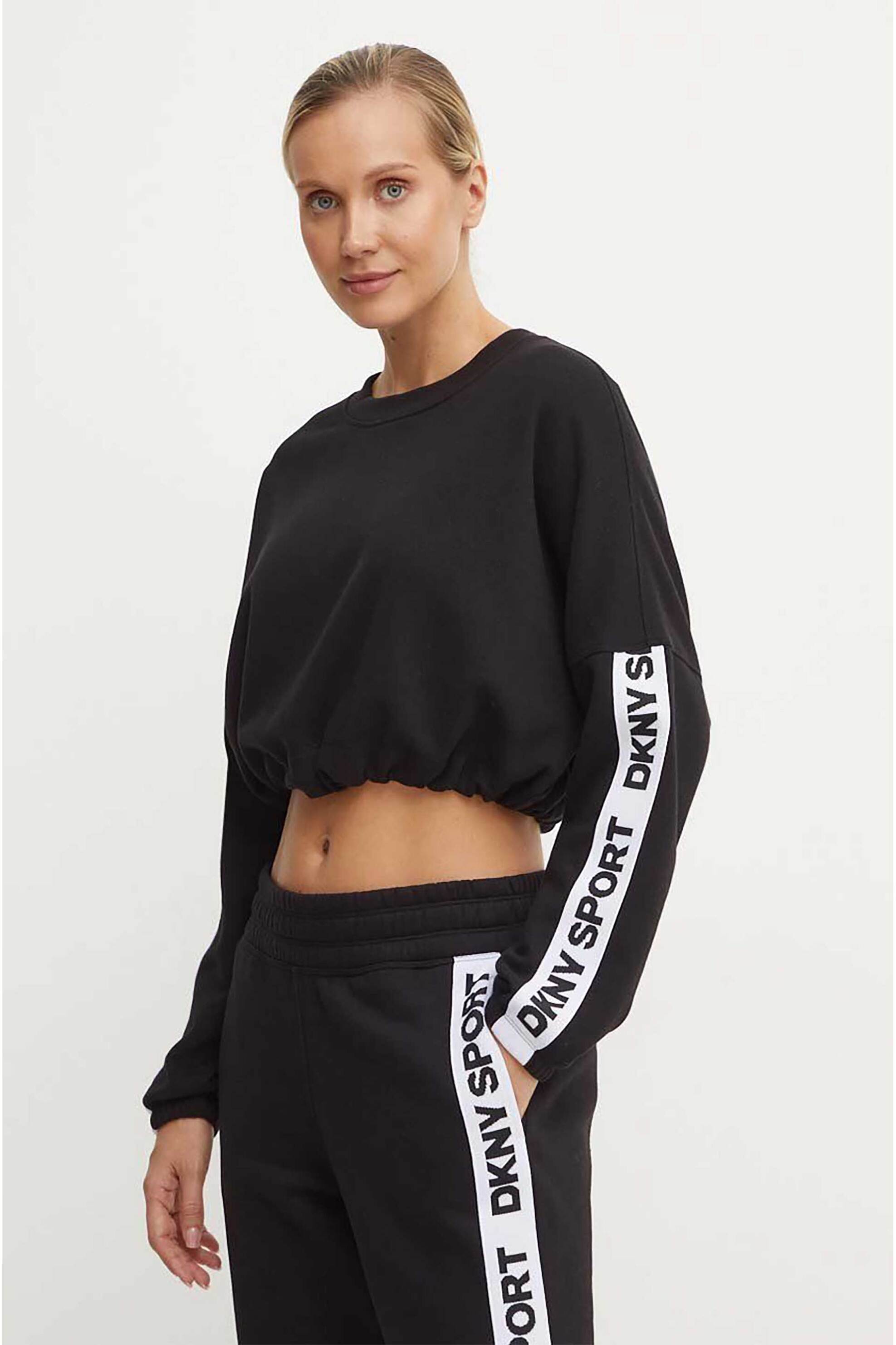  DKNY γυναικεία μπλούζα cropped με κορδόνι περίσφυξης και λογότυπο - DP4T9939 Μαύρο 2025