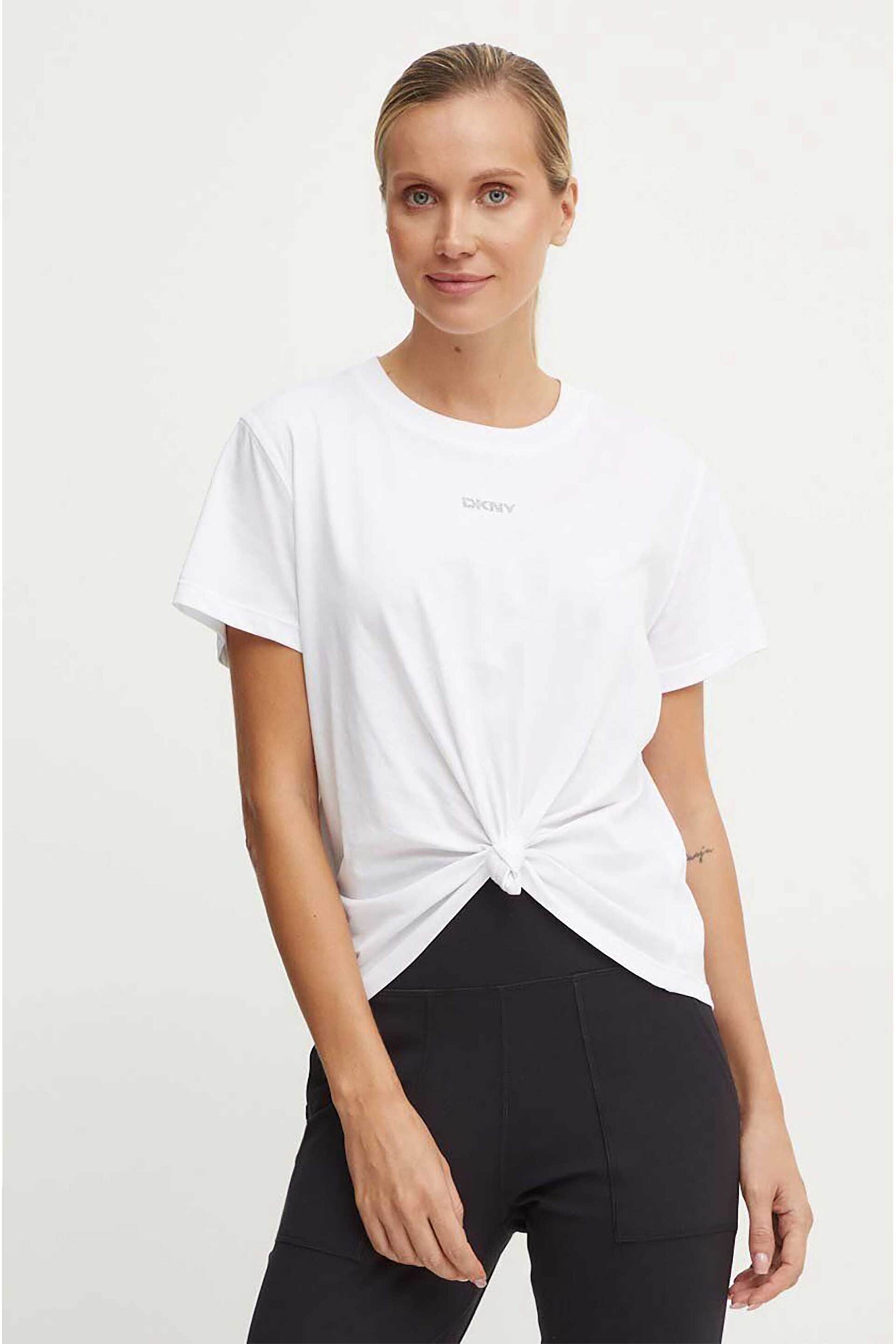  DKNY γυναικείο T-shirt με λογότυπο με στρας - DP4T9994 Λευκό 2025