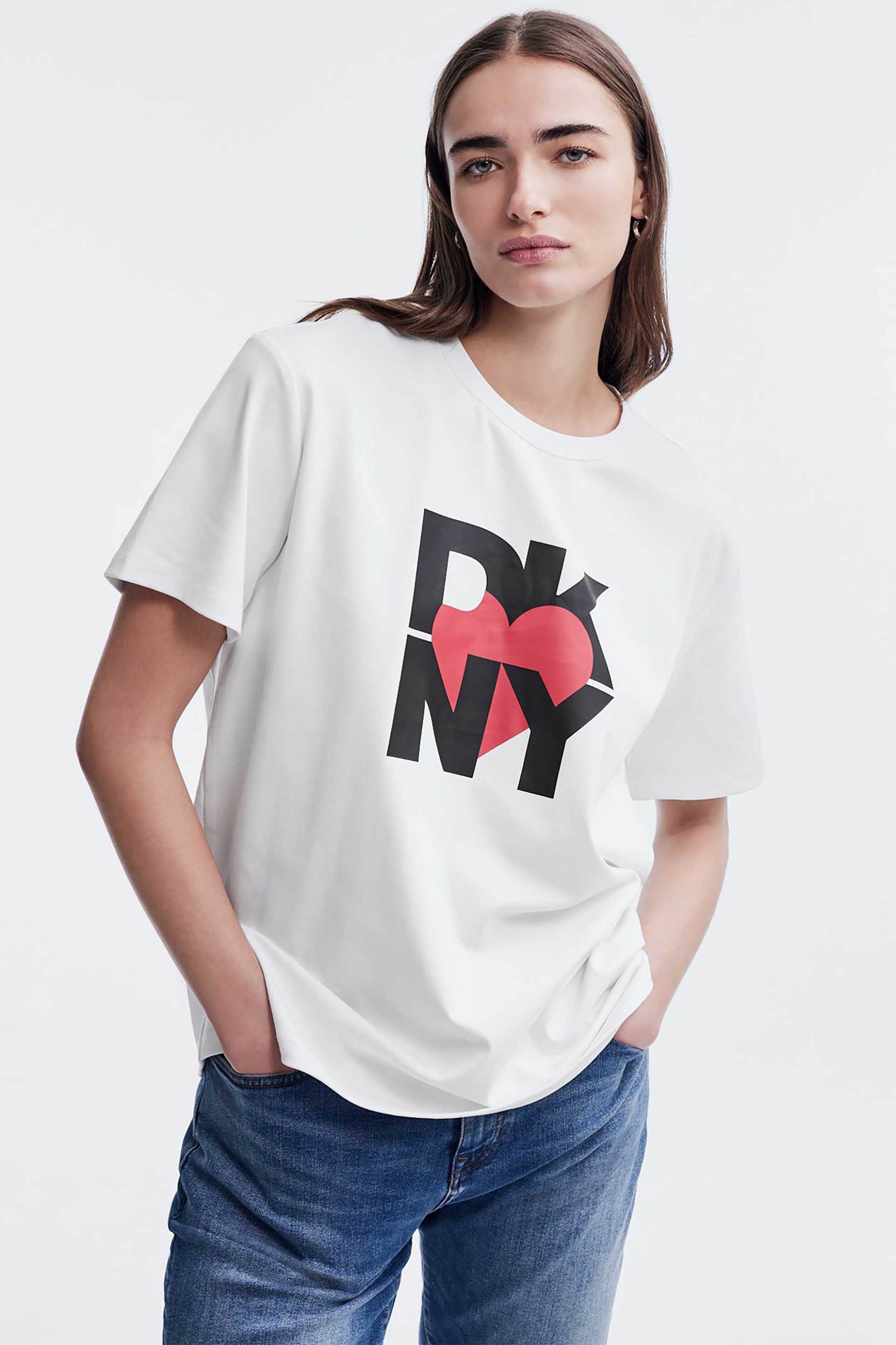  DKNY γυναικείο T-shirt με graphic logo print Oversized Fit - D2B4A143 Λευκό 2025