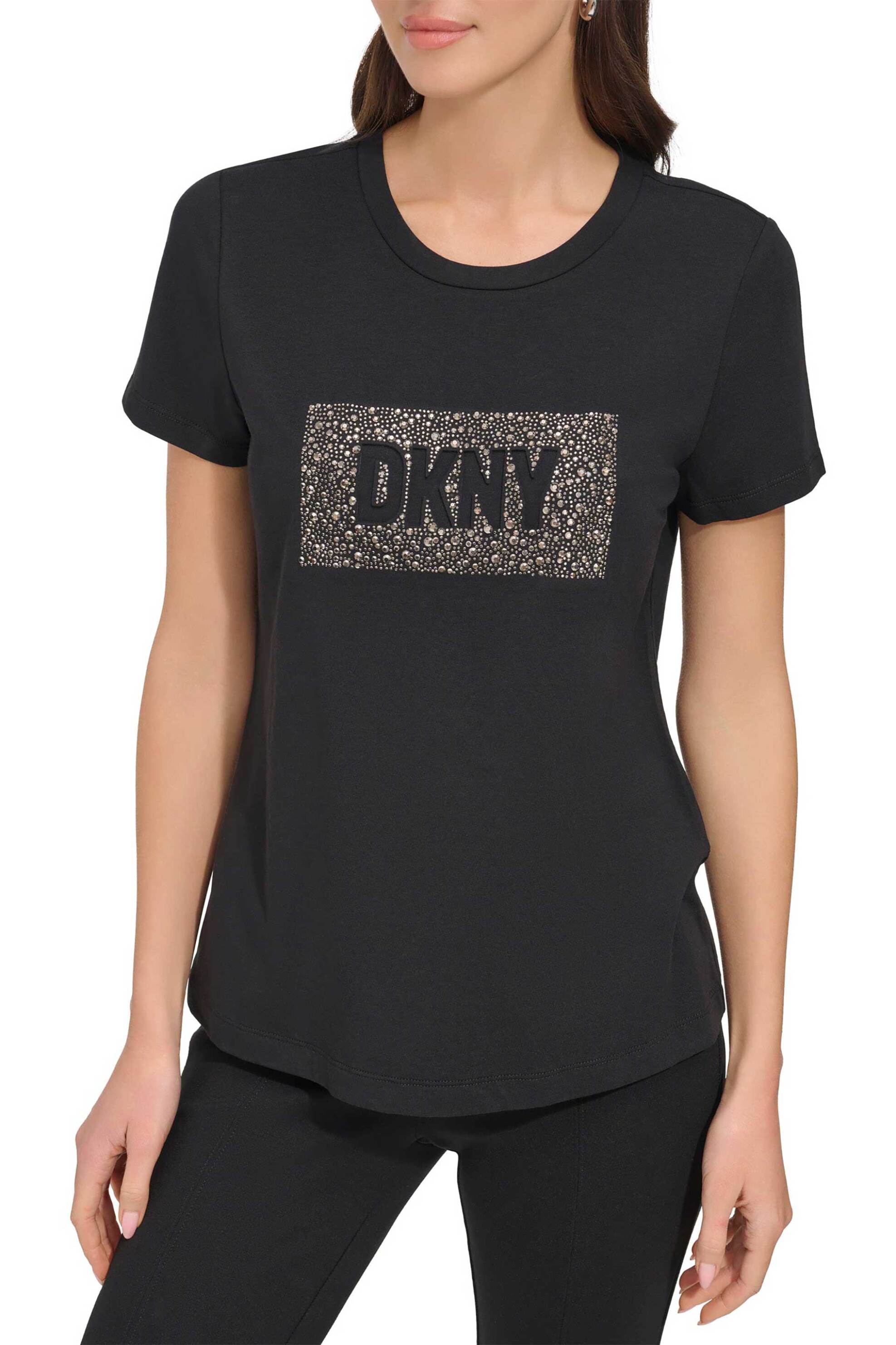  DKNY γυναικείο T-shirt με λογότυπο με στρας - P4RHYWNA Μαύρο 2025