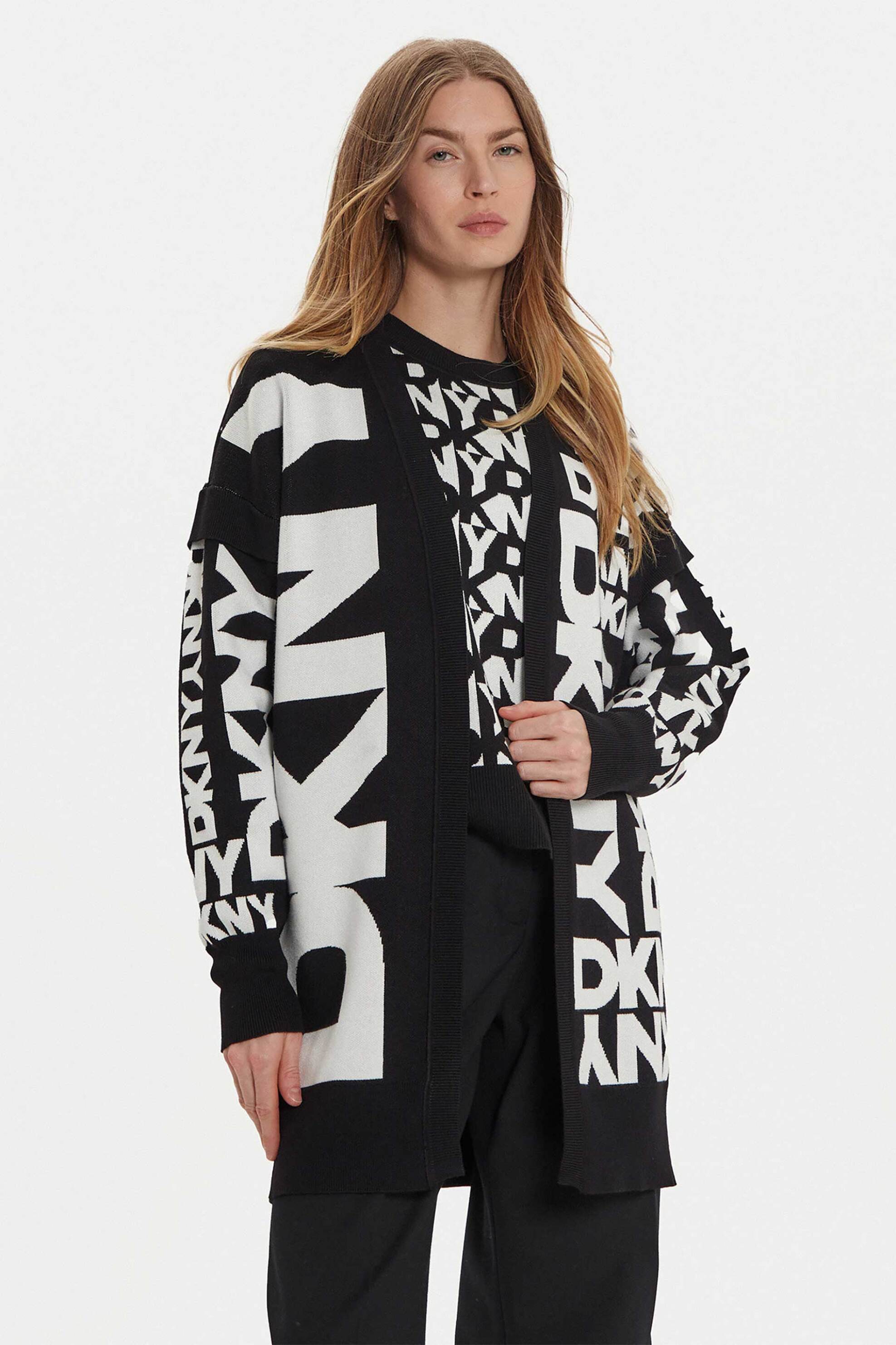  DKNY γυναικεία ζακέτα με all-over logo print Loose Fit - P4MXAQ21 Ασπρόμαυρο 2025