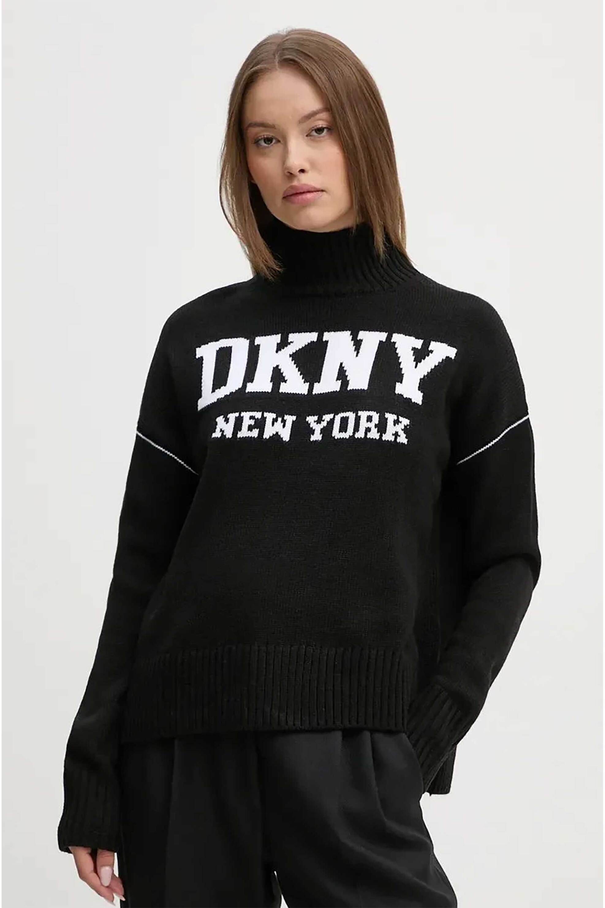  DKNY γυναικεία πλεκτή μπλούζα με λογότυπο και ψηλό λαιμό - DJ4R0386 Ασπρόμαυρο 2025