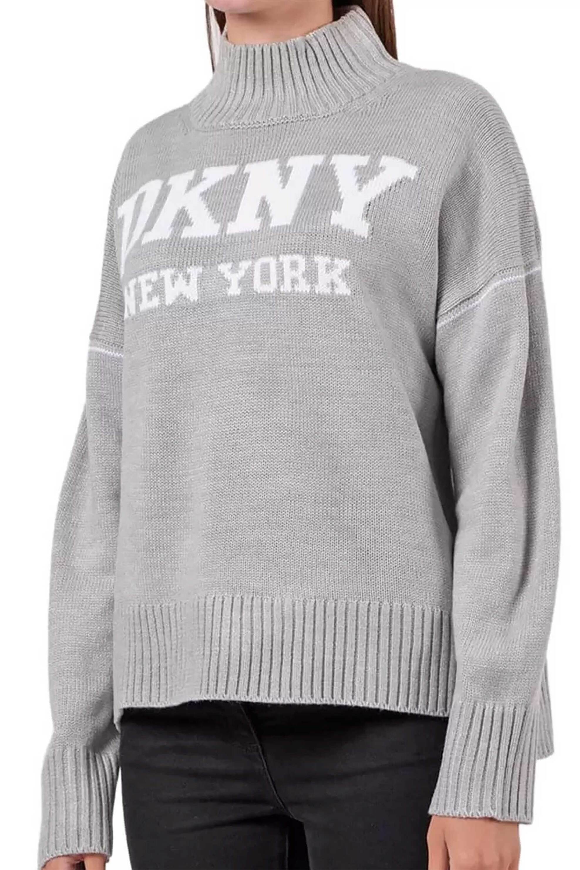  DKNY γυναικεία πλεκτή μπλούζα με λογότυπο και ψηλό λαιμό - DJ4R0386 Γκρι 2025