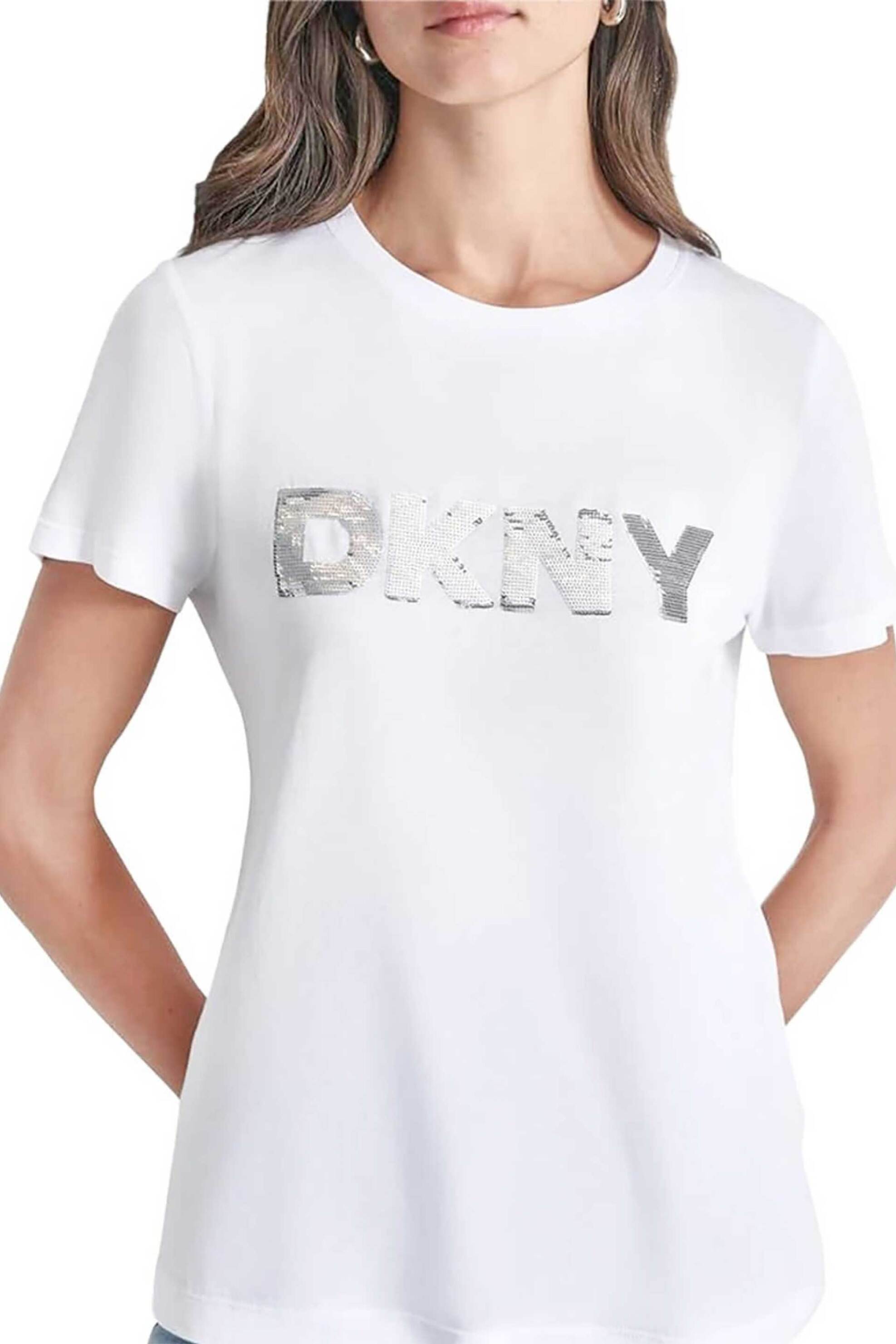  DKNY γυναικείο T-shirt μονόχρωμο με ανάγλυφο λογότυπο - DJ4T1268 Λευκό 2025