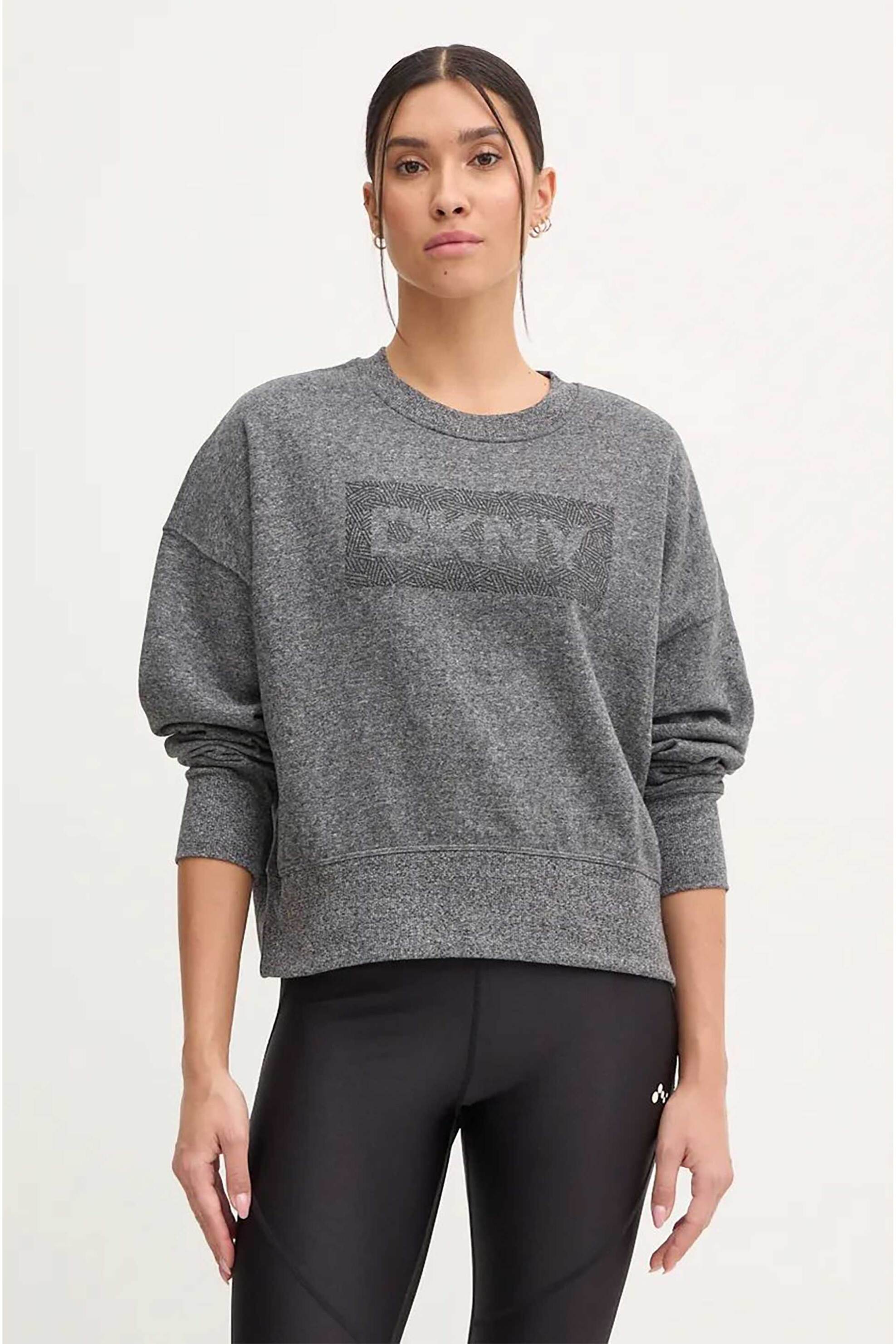  DKNY γυναικεία μπλούζα φούτερ μονόχρωμη με λογότυπο - DP4T1041 Γκρι 2025