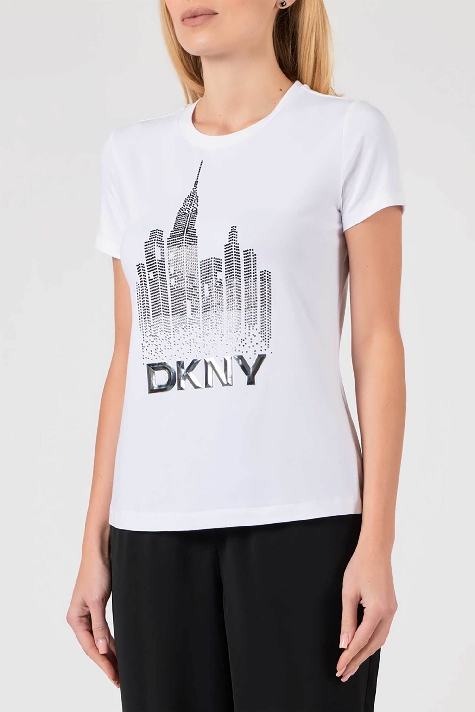  DKNY γυναικείο T-shirt με σχέδιο με στρας και λογότυπο - P4MHJWNA Λευκό 2025