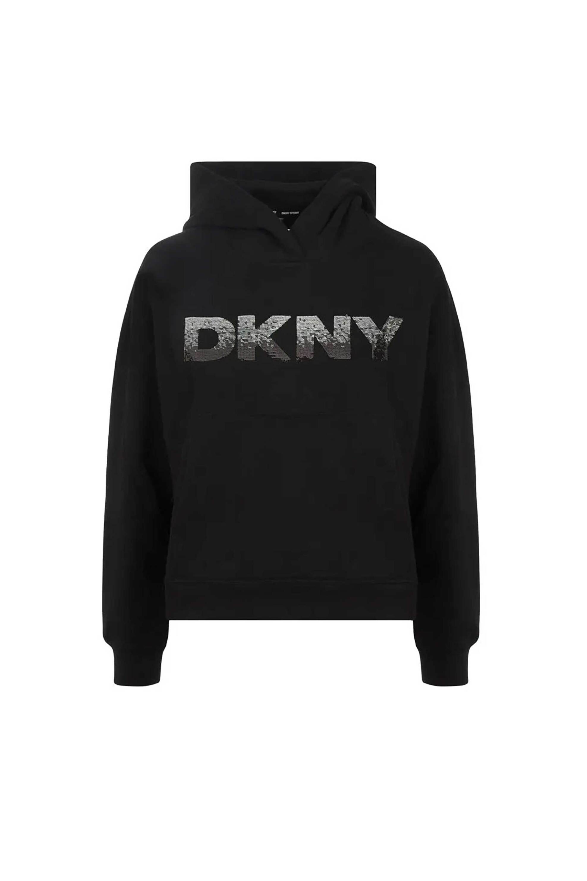  DKNY γυναικεία μπλούζα φούτερ με κουκούλα και λογότυπο με παγιέτα - DP4T1031 Μαύρο 2025