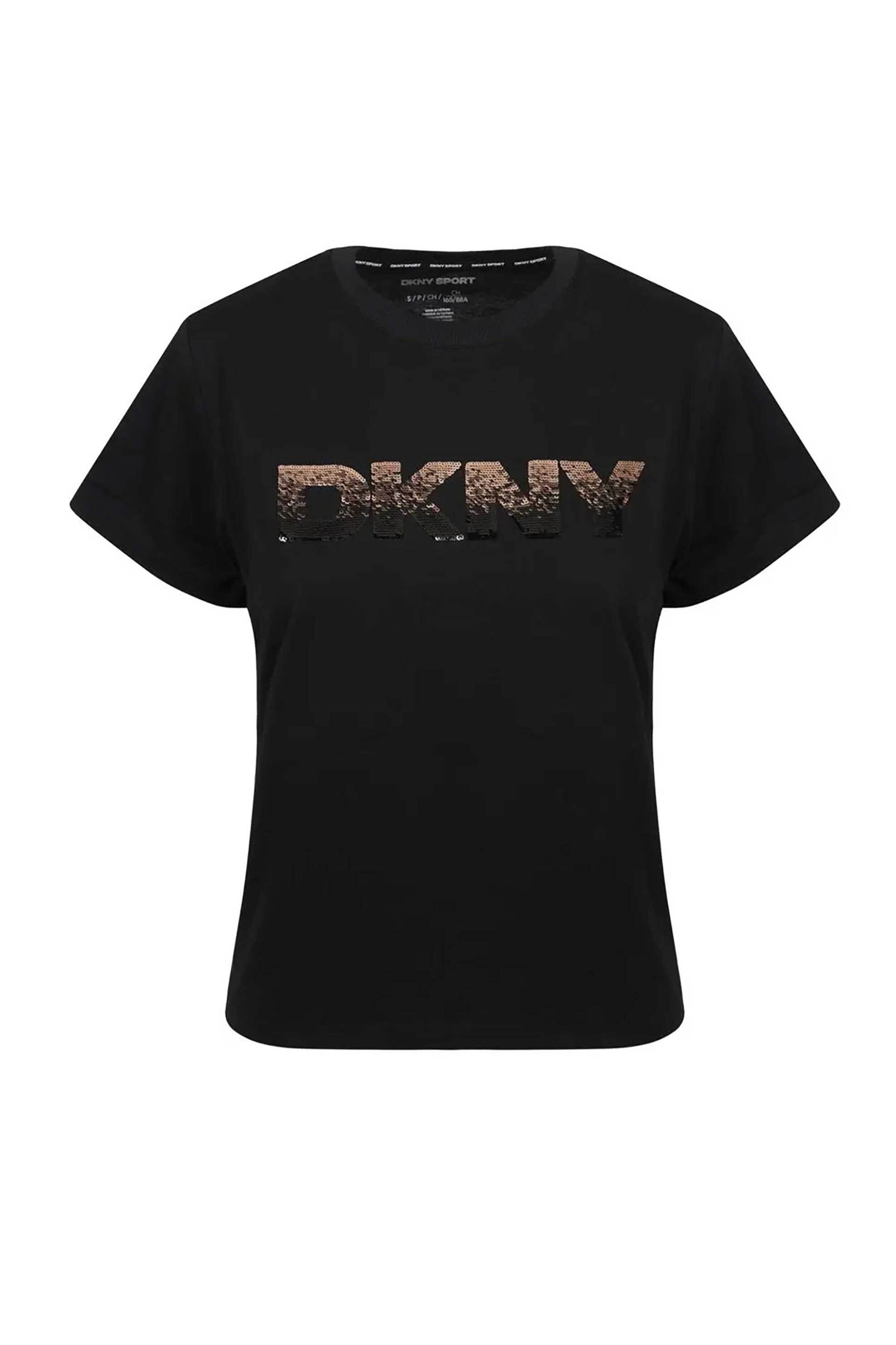  DKNY γυναικείο T-shirt με λογότυπο με παγιέτα - DP4T1035 Μαύρο 2025