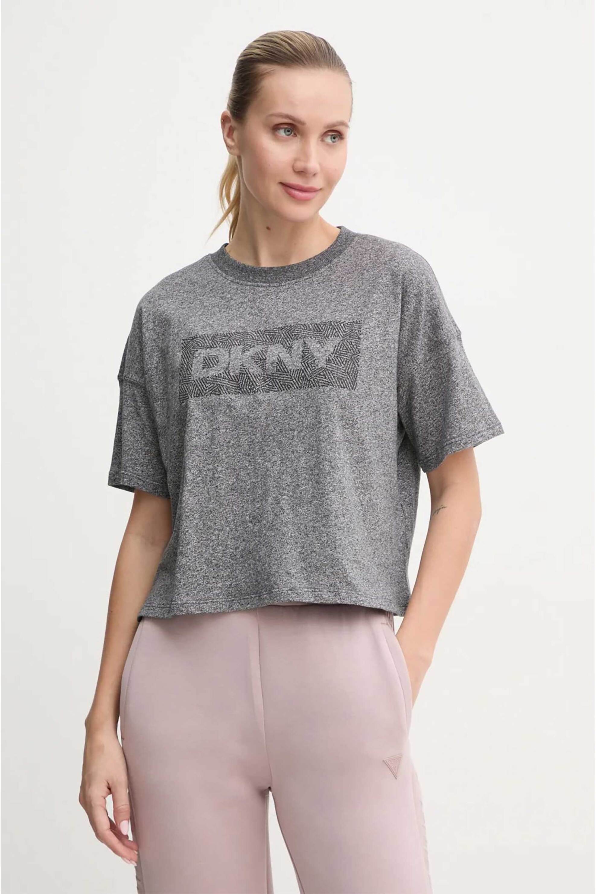  DKNY γυναικείο T-shirt μονόχρωμο με σχέδιο με στρας και λογότυπο - DP4T1040 Γκρι 2025