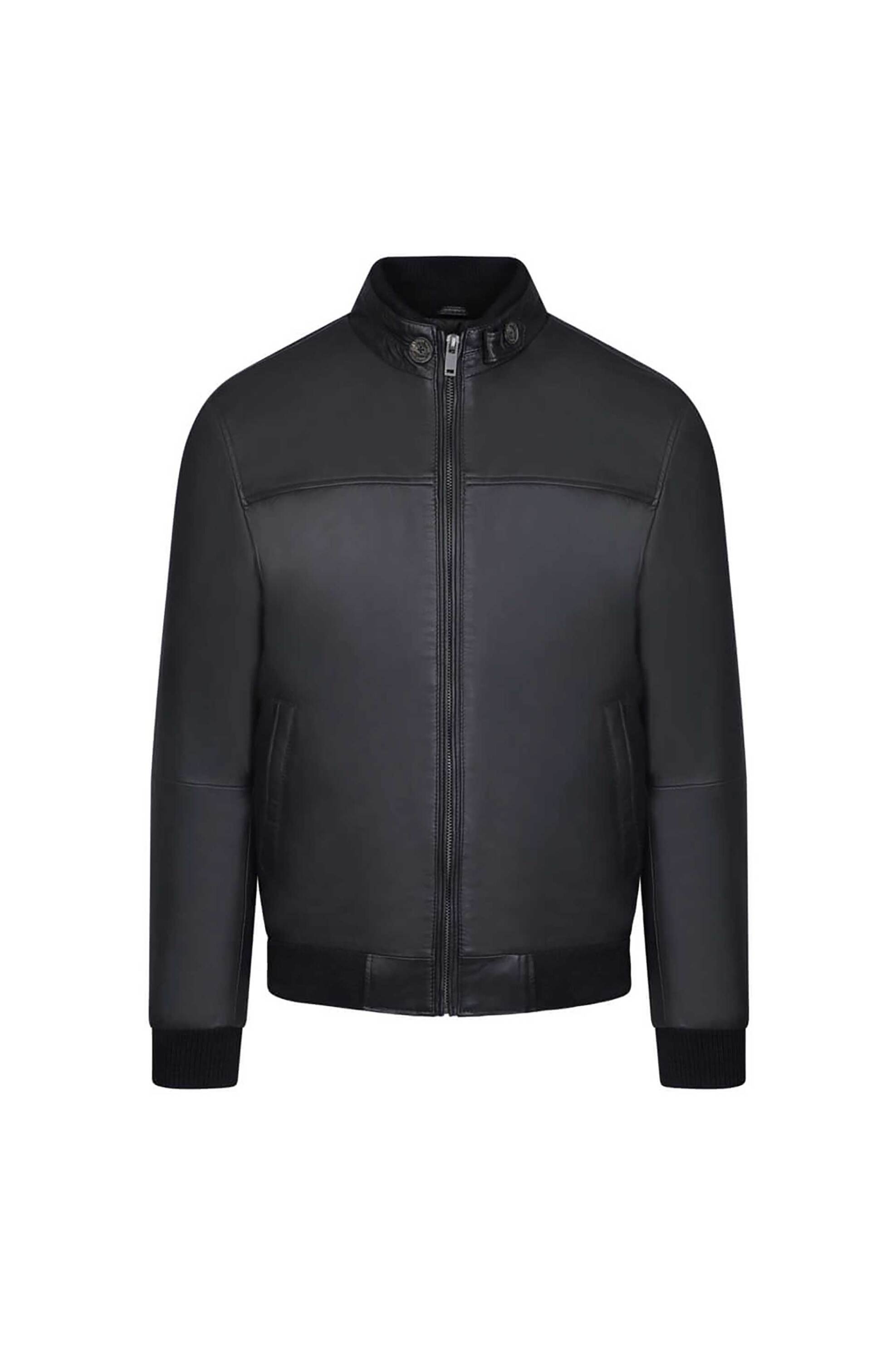 Prince Oliver ανδρικό δερμάτινο bomber jacket Modern Fit - 16997036 Μαύρο φωτογραφία