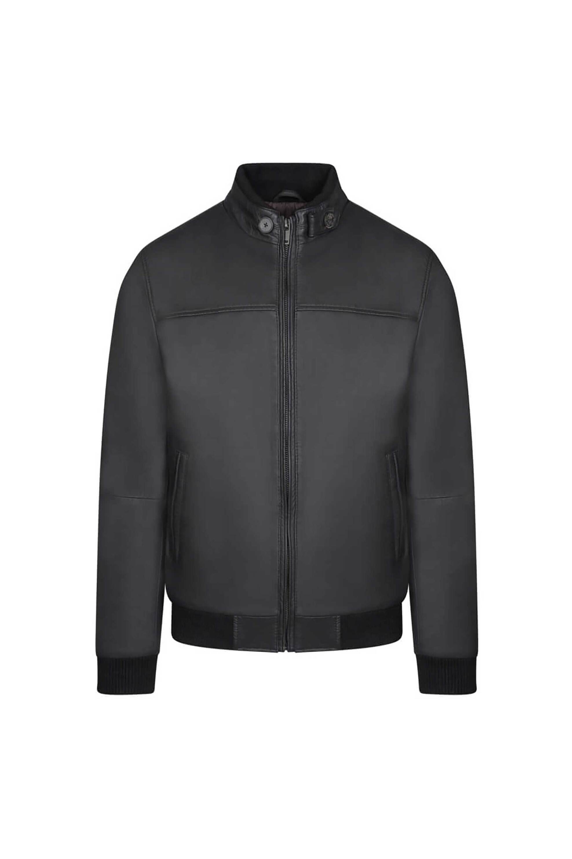 PRINCE OLIVER Prince Oliver ανδρικό δερμάτινο bomber jacket Modern Fit - 16997036 Καφέ