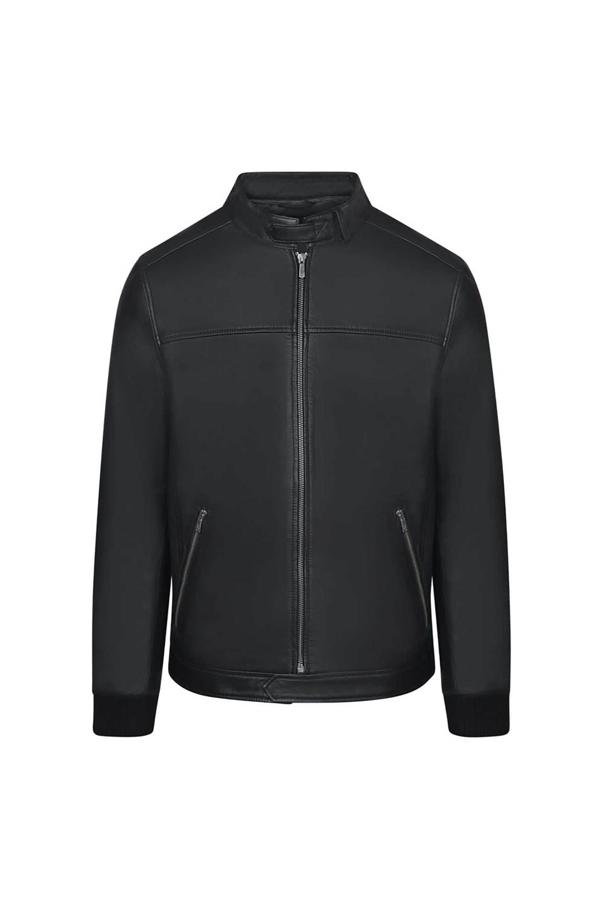 Prince Oliver ανδρικό δερμάτινο biker jacket Modern Fit - 16997037 Μαύρο φωτογραφία