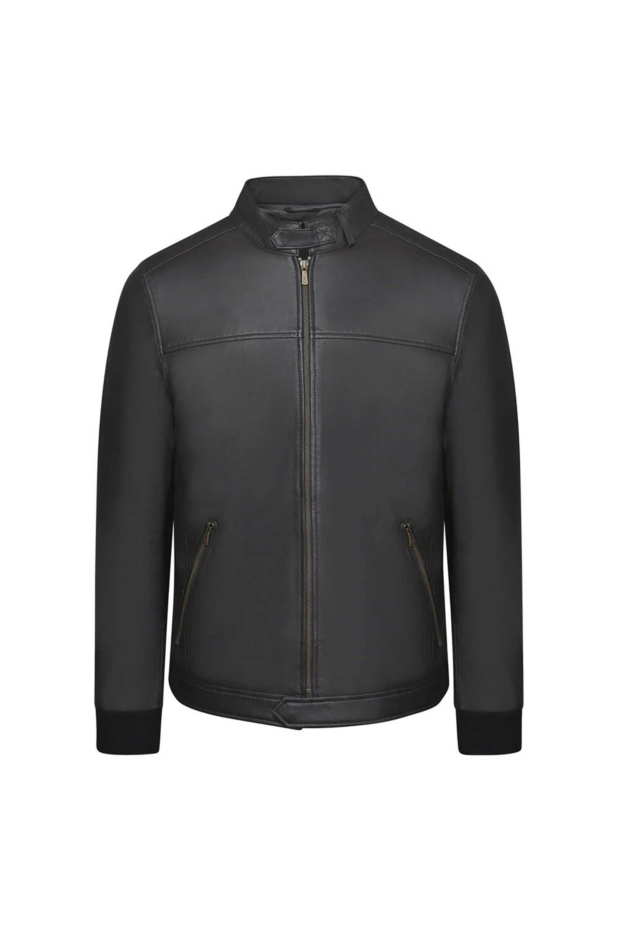 PRINCE OLIVER Prince Oliver ανδρικό δερμάτινο biker jacket Modern Fit - 16997037 Καφέ