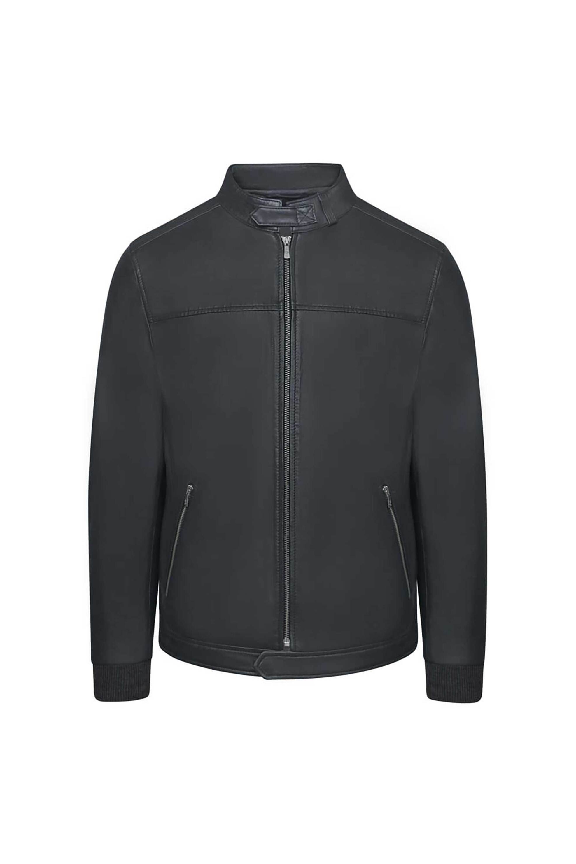 PRINCE OLIVER Prince Oliver ανδρικό δερμάτινο biker jacket Modern Fit - 16997037 Ανθρακί