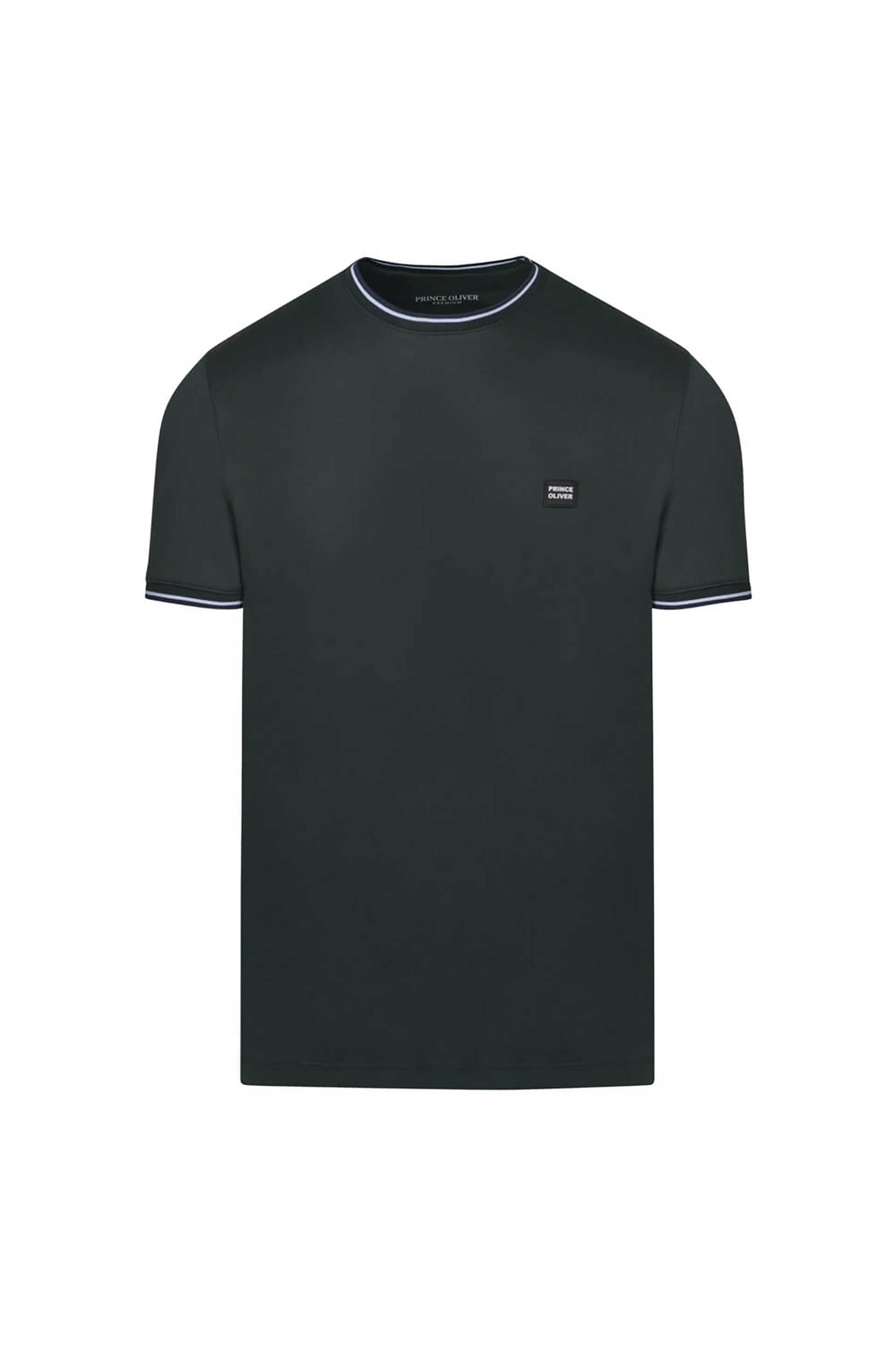 PRINCE OLIVER Prince Oliver ανδρικό T-shirt με contrast λεπτομέρειες και logo patch Modern Fit - 26044004 Πράσινο Σκούρο